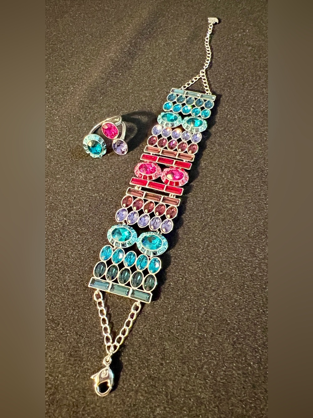 Swarovski Multicolor Crystal Statement Bracelet and Ring Set